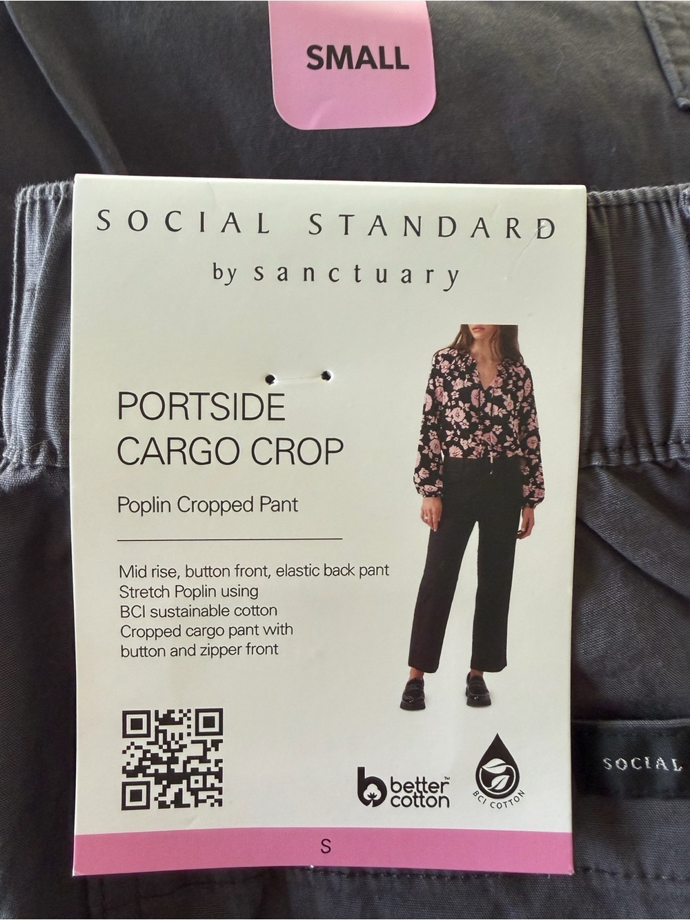 NWT Social Standard by Sanctuary Ladies Portside Cargo Crop Pants Washed Black
